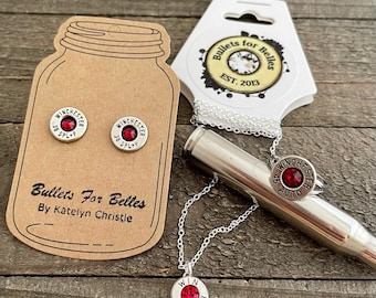 bullet necklace, ring, earring set, dainty necklace, 9mm necklace, bullet jewelry, bullet jewelry set