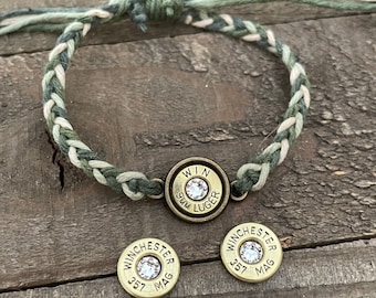 Camouflage bracelet and stud earring set, bullet earrings, bullet bracelet, camo set, bullet earrings and bullet bracelet set