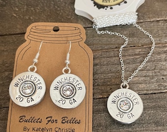 Bullet necklace, bullet earrings, bullet jewelry, Shot Gun Shell, bullet necklace  and bullet earrings set, shotgun shell earrings