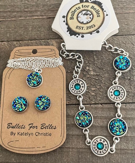 Druzy necklace, stud, bracelet set