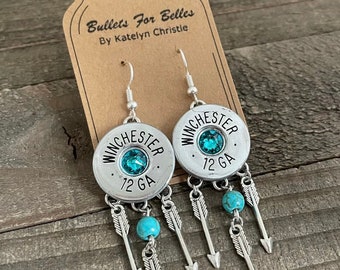 Dreamcatcher dangle earrings, bullet earrings, dreamcatcher earrings, bullet earrings