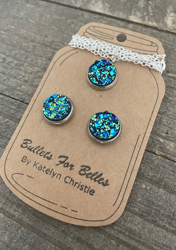 Druzy necklace & stud earring set