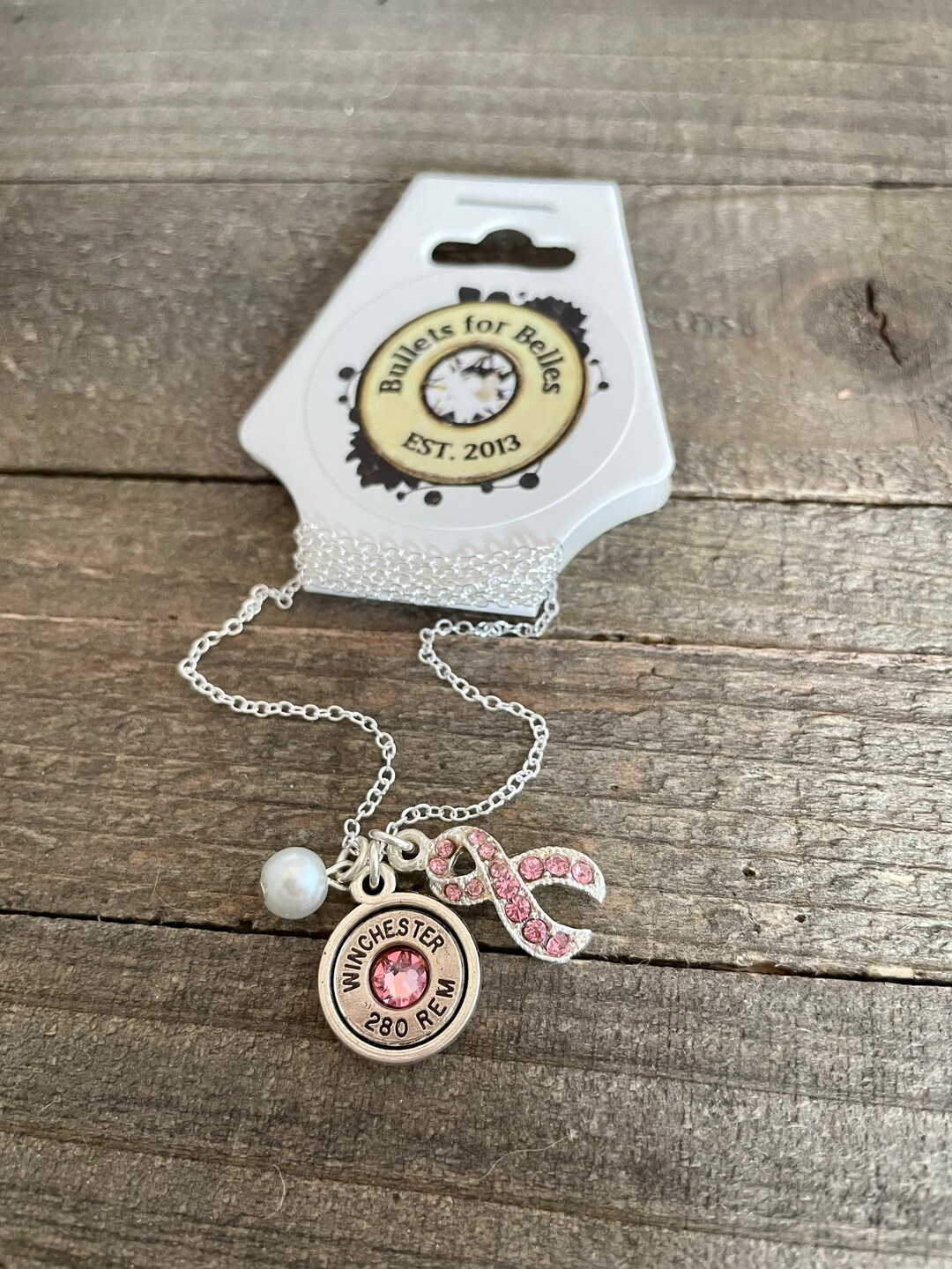 Pink Ribbon Necklace, Pink Ribbon Jewelry, Bullet Necklace, Bullet