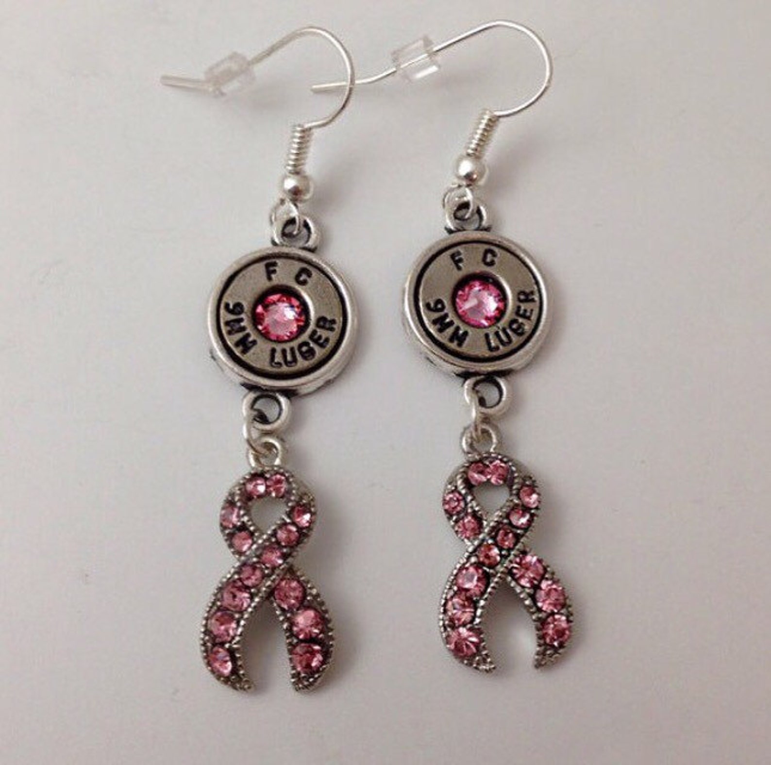 Pink Ribbon Necklace Pink Ribbon Earrings Pink Ribbon Etsy