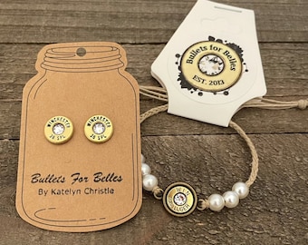 Bullet jewelry bracelet, bullet earrings, braided bracelet, bullet jewelry, Southern Pearl bullet bracelet and earrings set