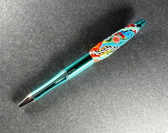 Artisan Ballpoint Pen - Lampwork Glass Bead - Designer Beaded Pen - Unique Hand Crafted Gift - Aqua Metallic Writing Pen - SRA OOAK #592