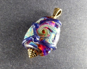 Lampwork Glass Sparkling Swirled Pendant - Blown Glass Mottle Shard- OOAK Handmade Art Glass Jewelry Ready to String Pendant #529