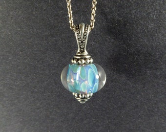 Moonlight Blues Ready to String Pendant - Pearlescent Shimmer - Silvertone Bail - OOAK Handmade Art Glass Jewelry #542