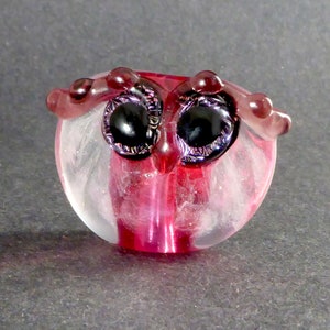 Pink Glass Angel Owl Bead - Diaphanous Feathered Lampwork Focal Bead - Handmade Glass Art Bead - Owl Pendant - SRA - OOAK #521