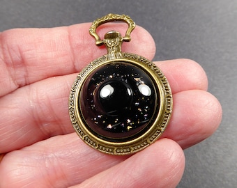 Solar Eclipse Cab Pendant - Lampwork Glass Cabochon - Antique Goldtone Bezel - OOAK Handmade Art Glass Jewelry Ready to String #575