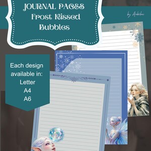 Carnet d'hiver doublé, bulles de givre, téléchargements numériques Faeries Fae, 3 tailles, lettre, A4, A6 papier à lettres scrapbooking, éphémères