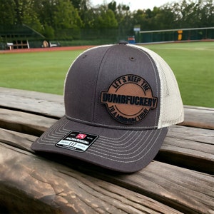 Dumbfuckery Trucker Hat | Let's Keep The Dumbfuckery To a Minimum Today Hat | Hat With a leather Patch | Blue Collar Worker Hat |