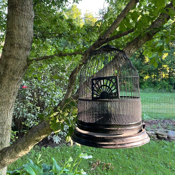 Black Round Bird Cage - Primitive Black Wire Cage - French Country Victorian Wire Birdcage - Wedding Birdcage Decor - Crown Style Bird Cage
