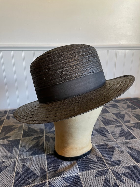 Amish Straw Hat 6 7/8 - Authentic Black Straw Bri… - image 2