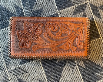 Vintage Handtooled Leather Wallet – Floral Design, Mexico