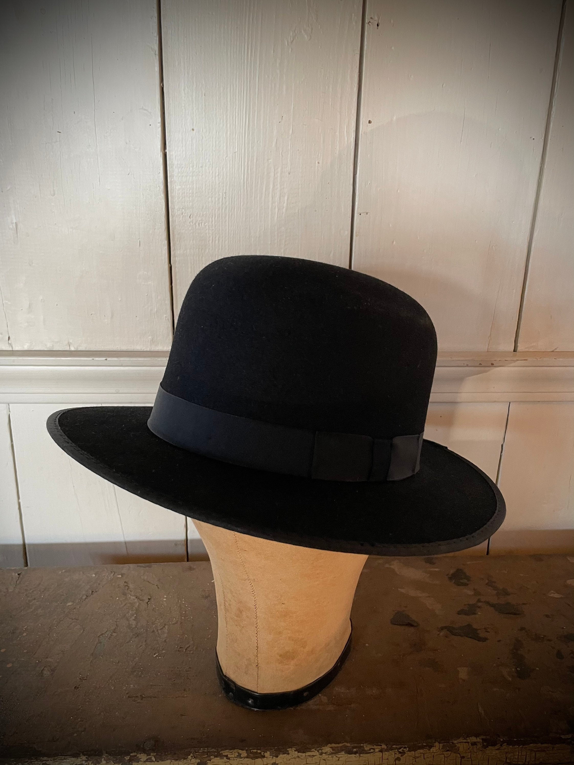 Amish Hat Size 7 Black Fedora 100% Genuine Fur/yoder Flying Cloud