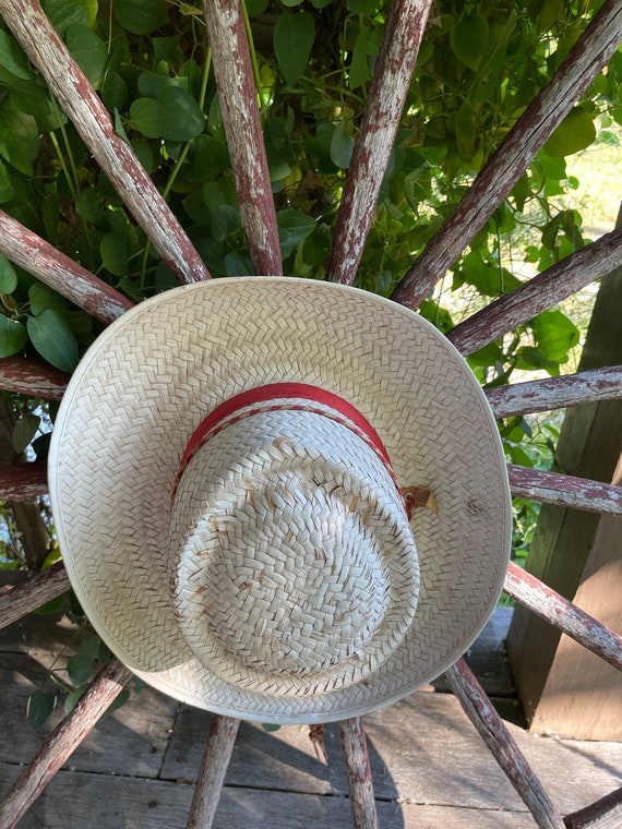 Straw Farmers Hat White Straw Cowgirl Hat Red White… Gem