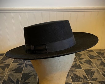 Telescope Crown Hat - Black 100% Genuine Wool Pork Pie Hat - Miller Flying Cloud Style Mennonite/Amish Black Wool Dress Hat - WPL 5923 USA