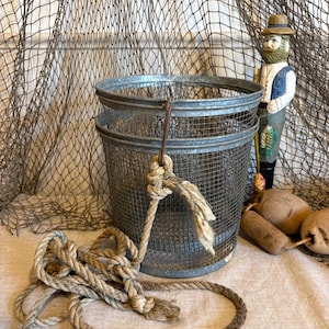 Vintage Galvanized Wire Minnow Trap – Fishing Bait Basket, Crawfish Net