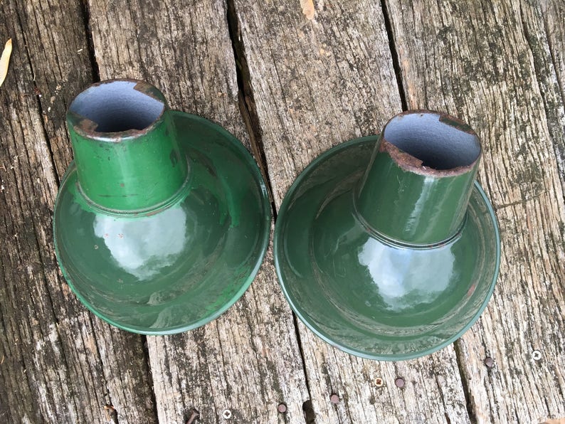 Green Enamel Light Shade Angled Warehouse Gas Service Station Farm Industrial Petroliana Sil Va King