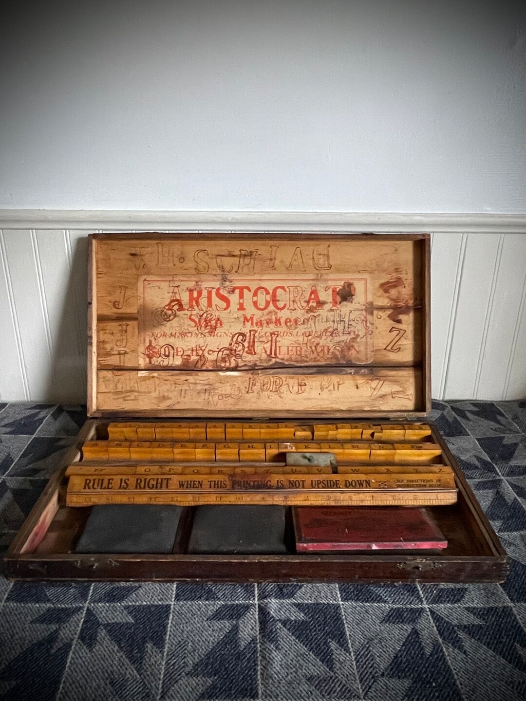 Vintage Educational Rubber Stamp Set – C. Waller Wilson, Ruler, and Ink ...