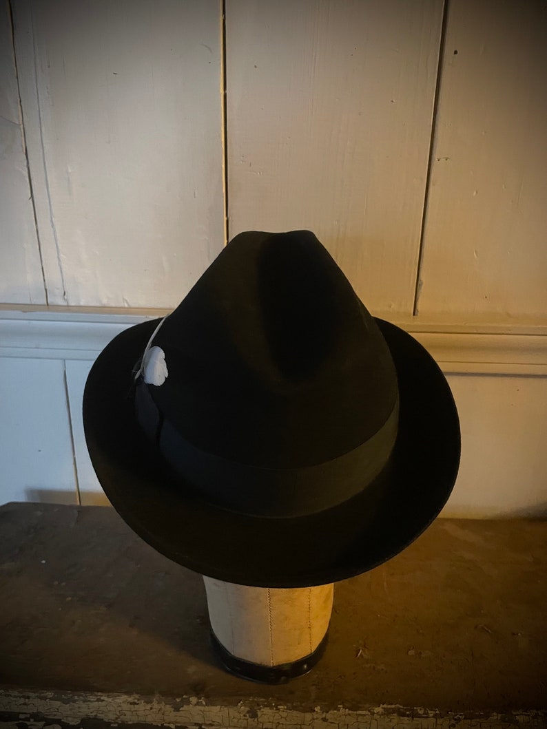 Stetson Trilby Hat 6 3/4 Herm Rassel Nobel Royal Wool Felt Royal Stetson Classic Black Fedora Theater Gangster Hat Mennonite Black Hat image 2
