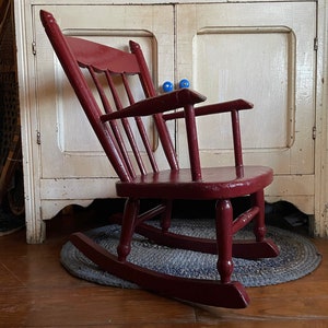 Vintage Red Painted Child's Rocker – Primitive Americana Quarter Sawn ...
