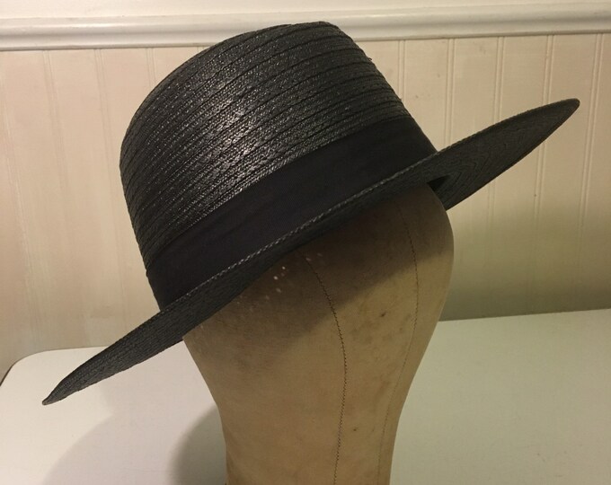 Amish Straw Hat 6 7/8 Authentic Black Straw Brim Fedora Etsy