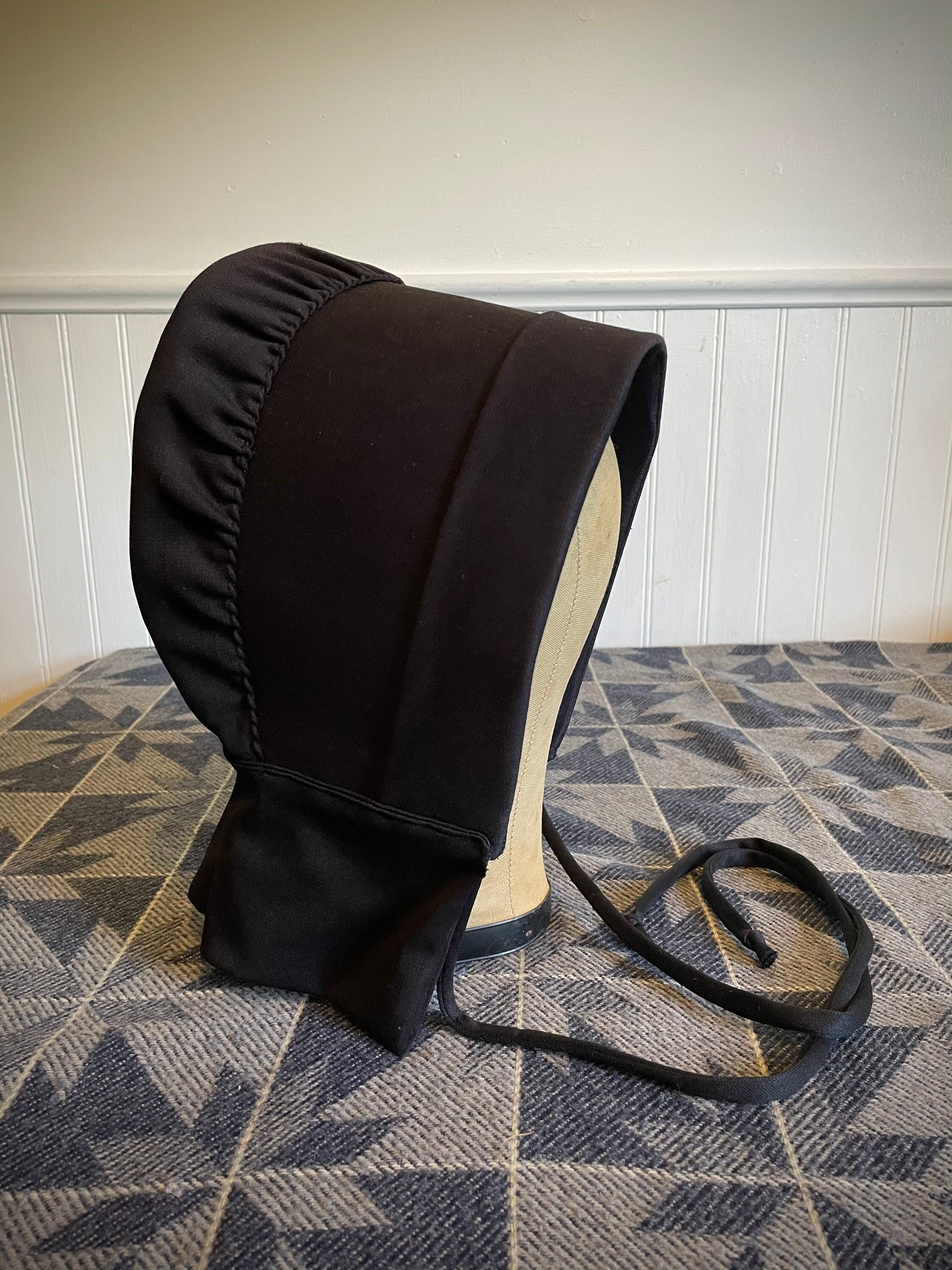 Black Amish Bonnet - Women's Mennonite Hat - Hand Stitched Black Bonnet - Indiana Amish Mennonite Dunker Plain Cap - German Baptist Bonnet