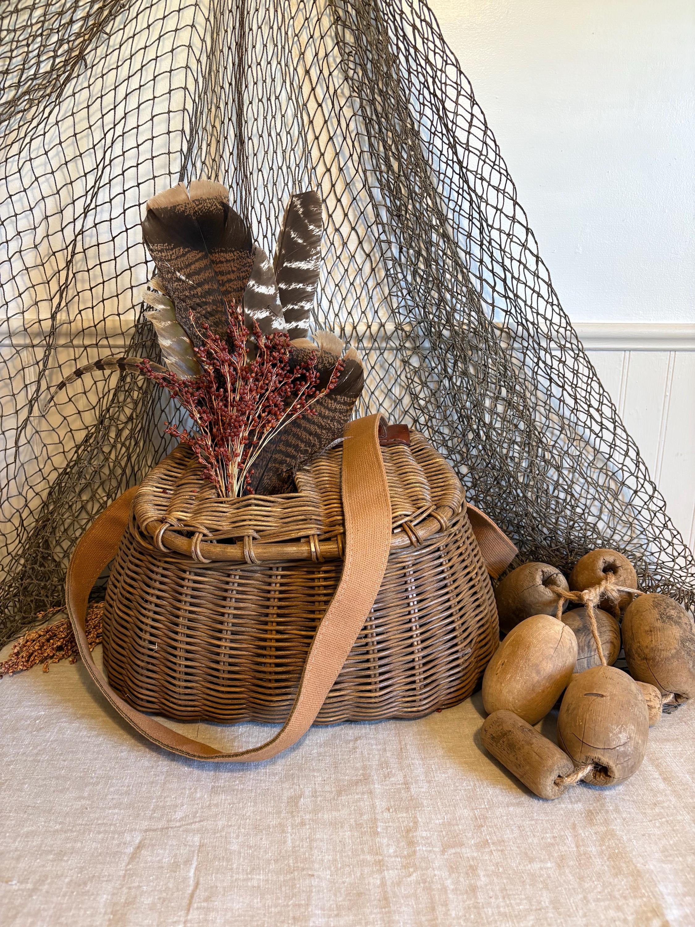 antique fishing wicker net with wood handle 86 Vintage Extra Cute Small Sized Vintage