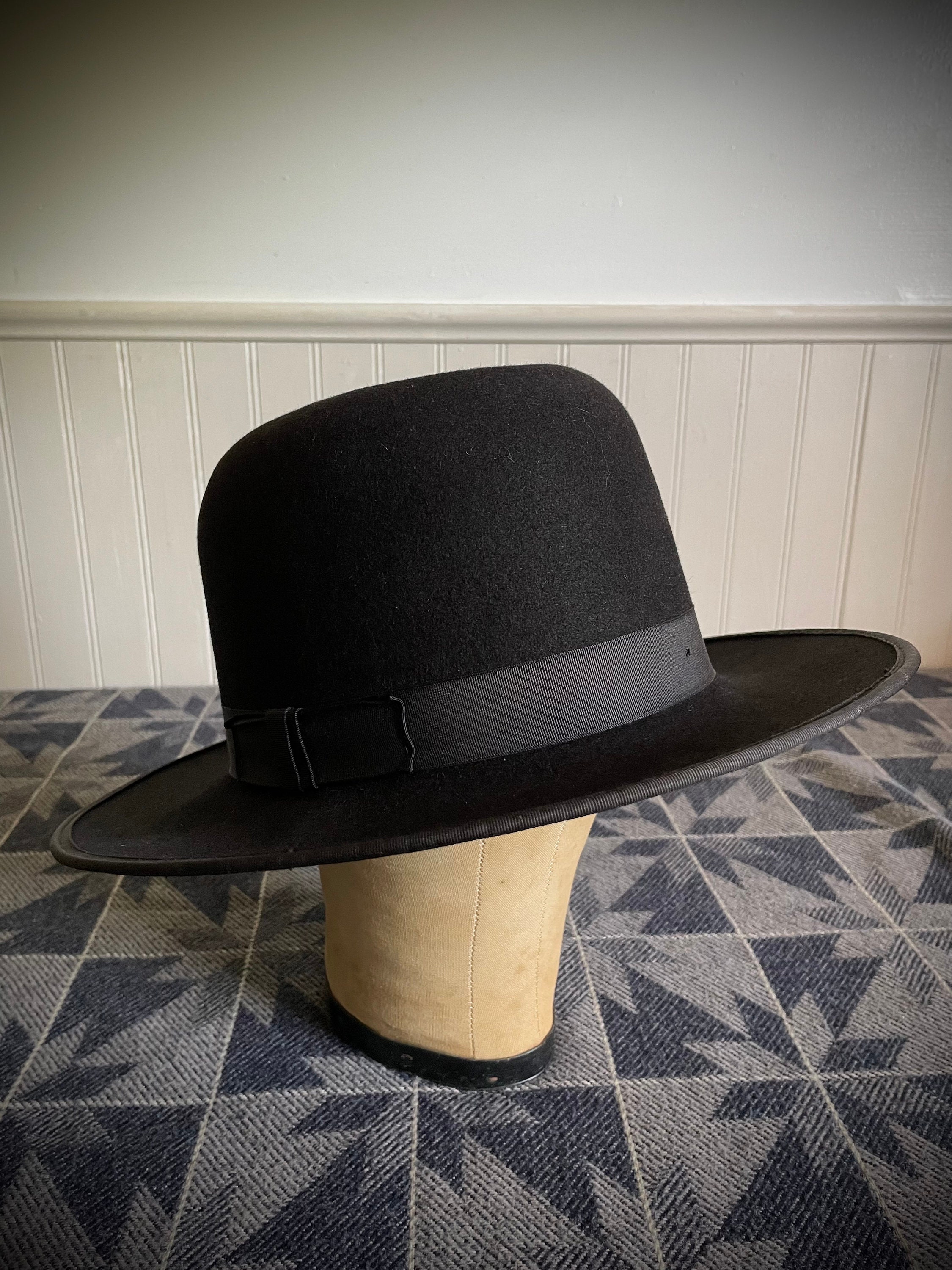 Amish Flying Eagle Hat 7 1/4 58 Wool Classic Black Fedora