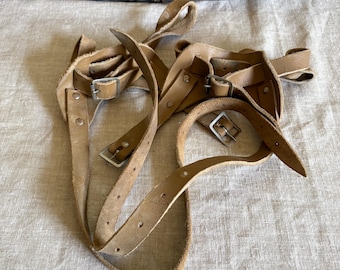 Vintage Leather Snowshoe Bindings - Adjustable Boot Straps