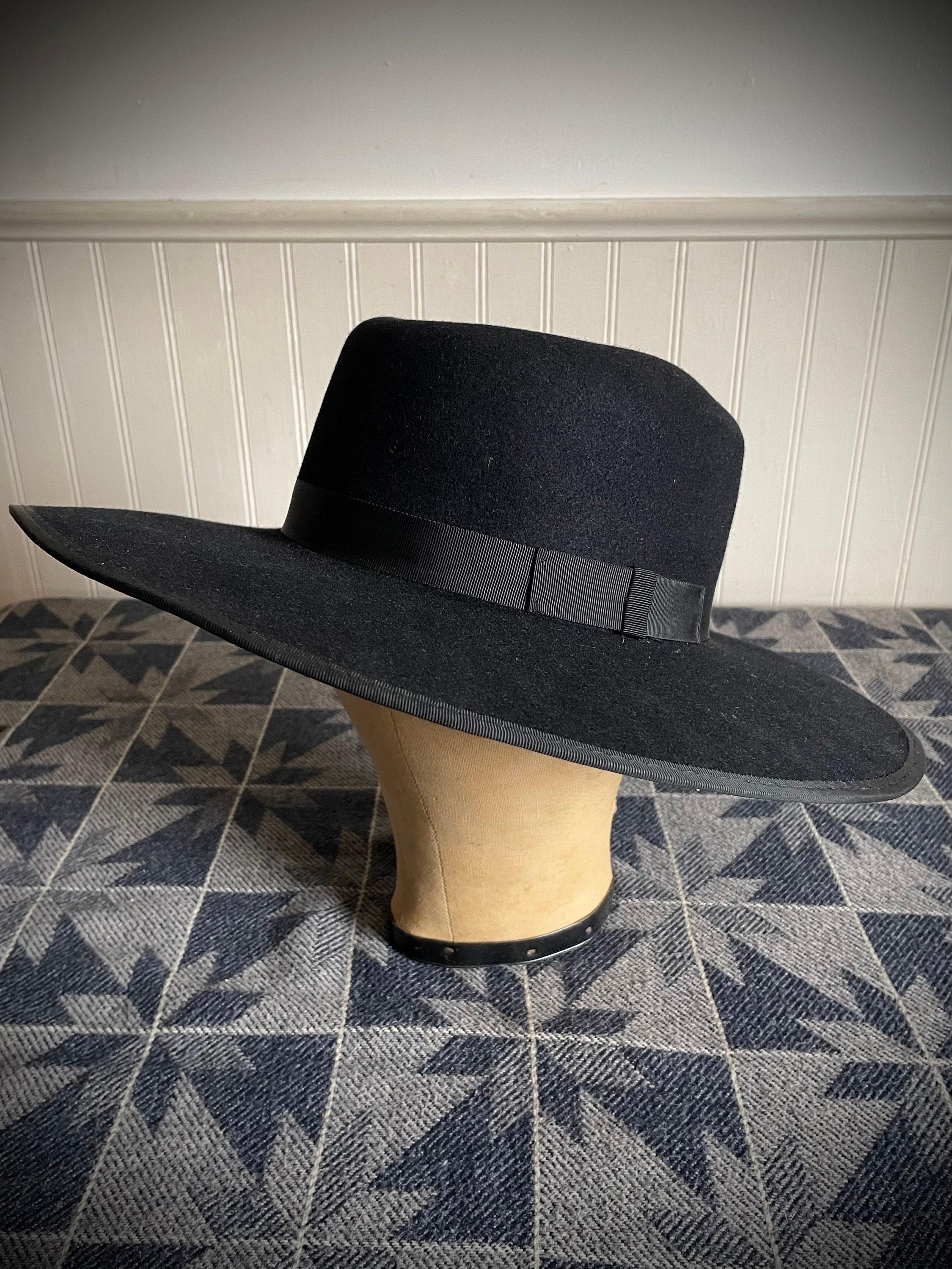 Amish Flying Eagle Hat 7 - Wide Brim Black Wool Fedora