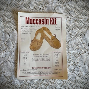 Leather Moccasin Kit - Scout Style Indian Leather Shoes Size Large 4-5 - Cushioned Insole Nylon Lacing Soft Leather Moccasin Craft Project