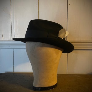 Stetson Trilby Hat 6 3/4 Herm Rassel Nobel Royal Wool Felt Royal Stetson Classic Black Fedora Theater Gangster Hat Mennonite Black Hat image 1