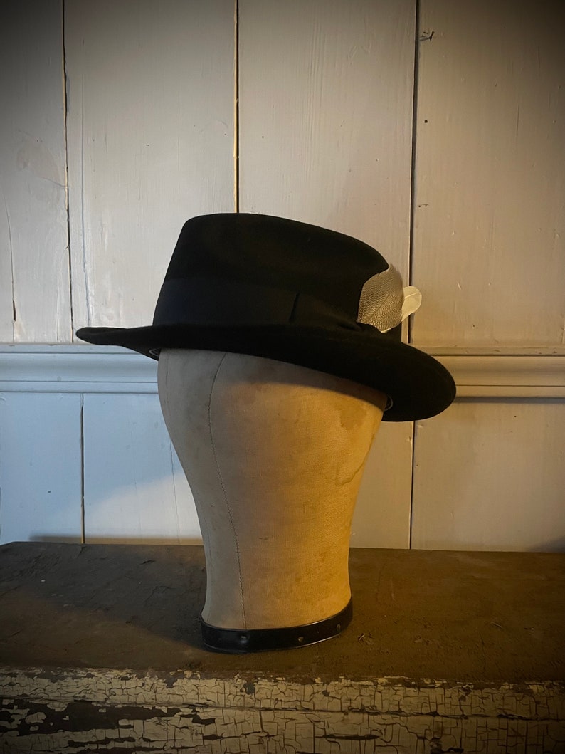 Stetson Trilby Hat 6 3/4 Herm Rassel Nobel Royal Wool Felt Royal Stetson Classic Black Fedora Theater Gangster Hat Mennonite Black Hat image 1