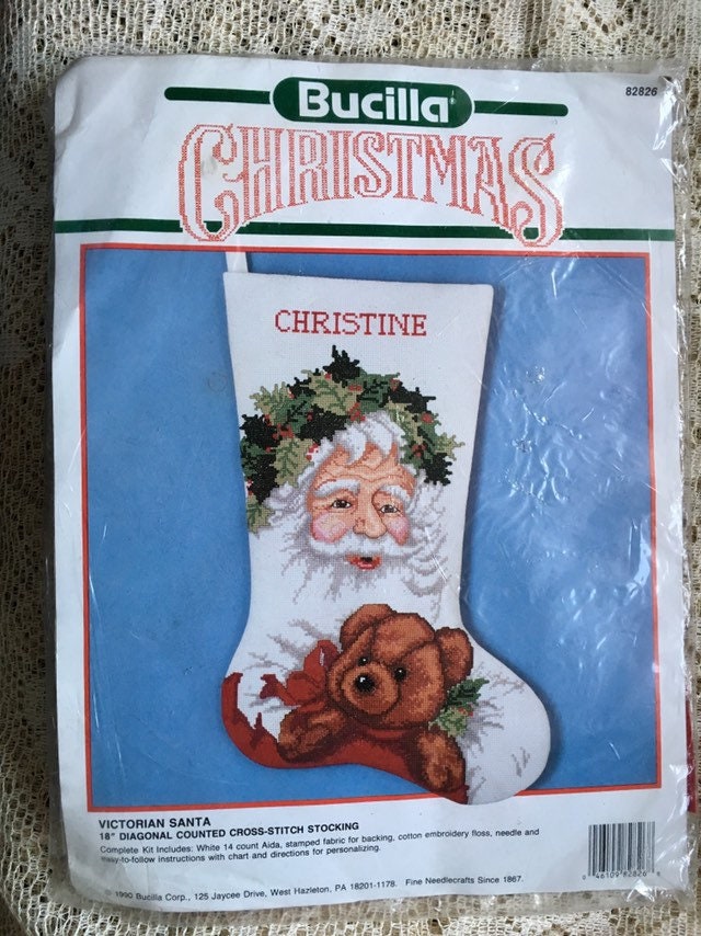 Bucilla Santa & Hobby Horse Vintage Cross Stitch Christmas Stocking Kit  Unopened