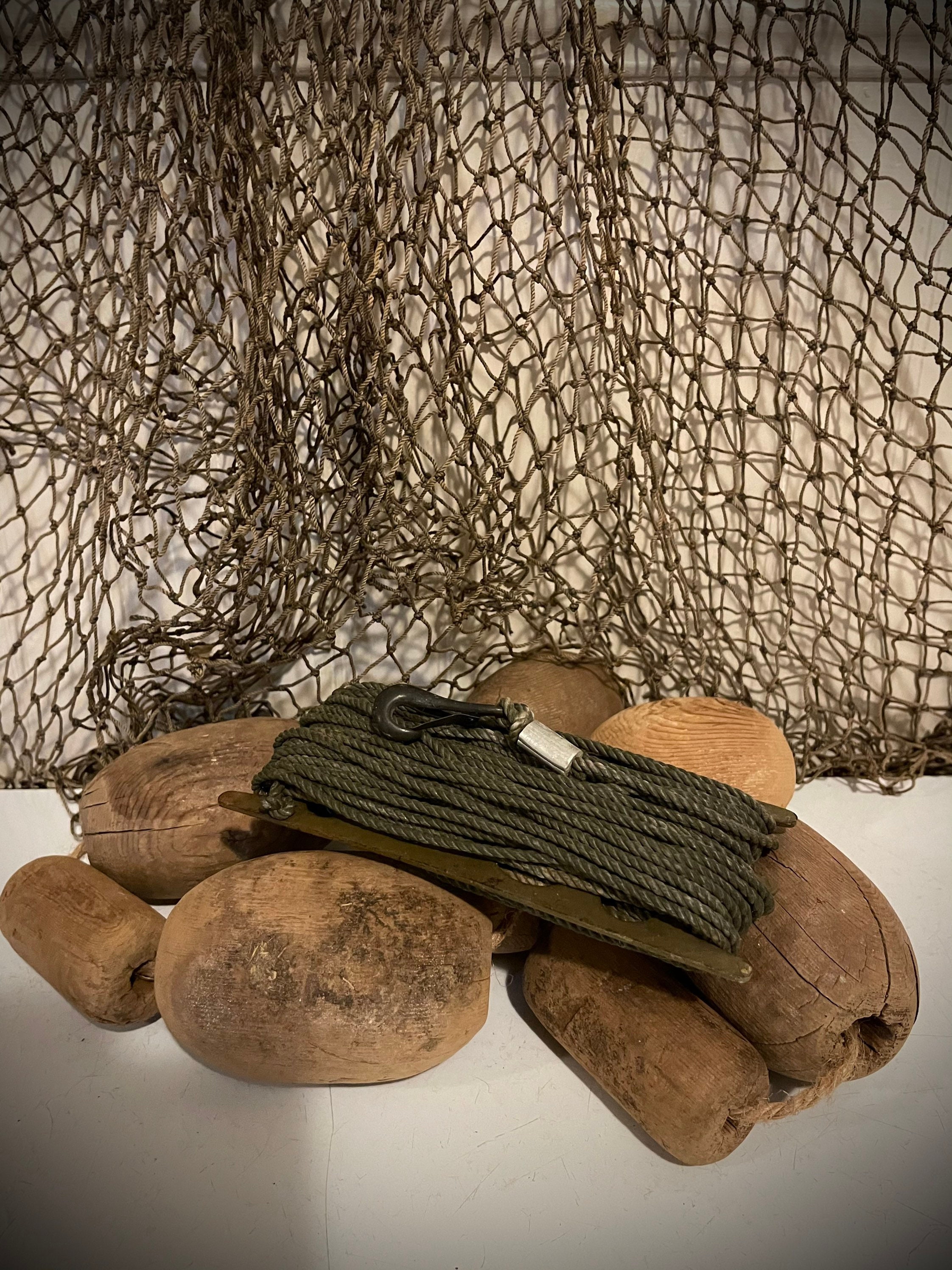 Vintage Metal And Linen? Fishing Net Basket With Clamp