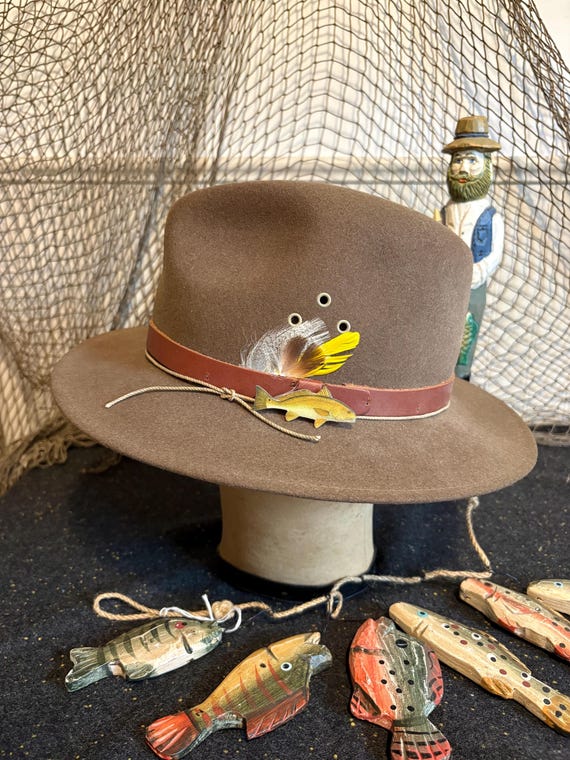 Fisherman Fedora Hat Redfish Pin - Brown Country Gentleman Lite Felt Hat
