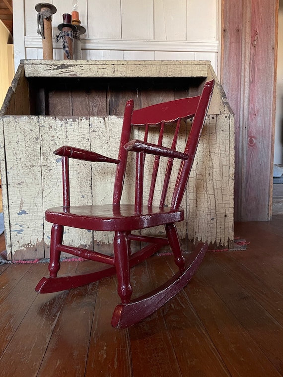 Red Rocking Chair Christmas Primitive Americana Red Childs Rocker