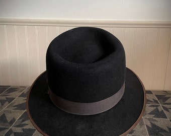 Amish Mennonite Hat 7 1/4 - Distressed Black Fedora Center