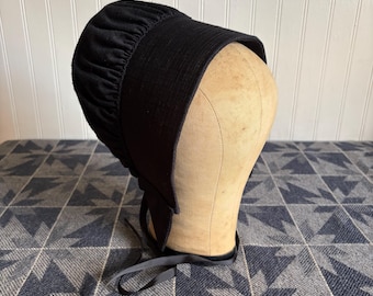 Black Amish Bonnet: 15 3/4” Hand-Stitched Mennonite Cap