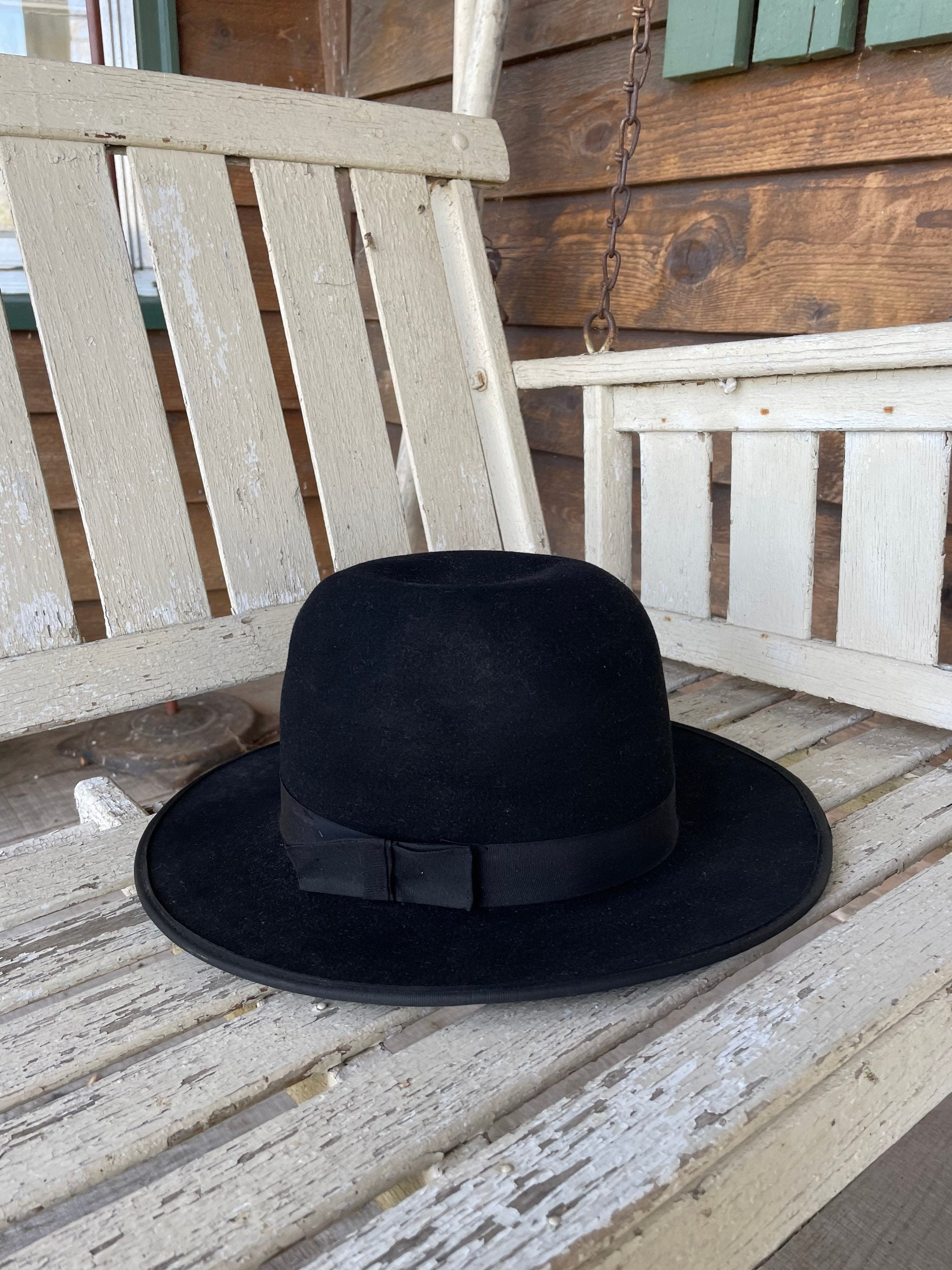 Amish Hat Size 7 1/8 7 1/4 Black Fedora 