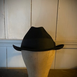 Stetson Trilby Hat 6 3/4 Herm Rassel Nobel Royal Wool Felt Royal Stetson Classic Black Fedora Theater Gangster Hat Mennonite Black Hat image 5