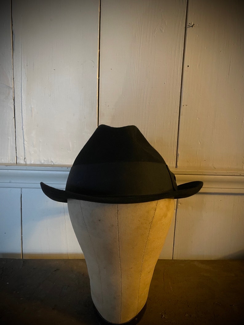 Stetson Trilby Hat 6 3/4 Herm Rassel Nobel Royal Wool Felt Royal Stetson Classic Black Fedora Theater Gangster Hat Mennonite Black Hat image 5