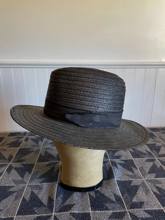 Amish Straw Hat 6 7/8 - Authentic Black Straw Bri… - image 5