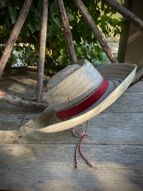 Straw Farmers Hat White Straw Cowgirl Hat Red White… Gem