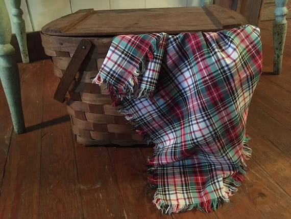 Tall Picnic Basket Vintage - Farmhouse Slat Lid P… - image 1