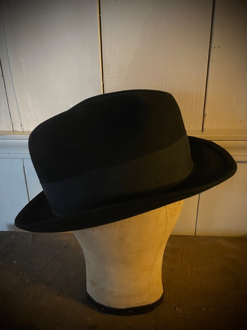 Stetson Trilby Hat 6 3/4 Herm Rassel Nobel Royal Wool Felt Royal Stetson Classic Black Fedora Theater Gangster Hat Mennonite Black Hat image 4