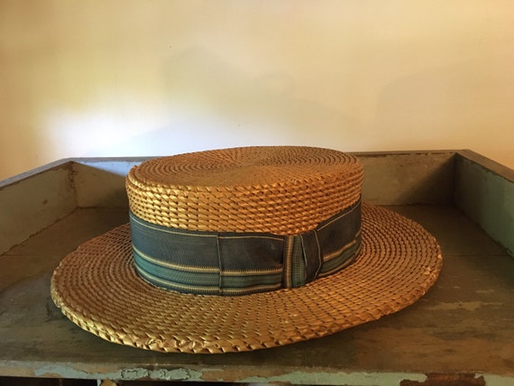 Campaign Straw Porkie Hat - July 4th Blue Striped